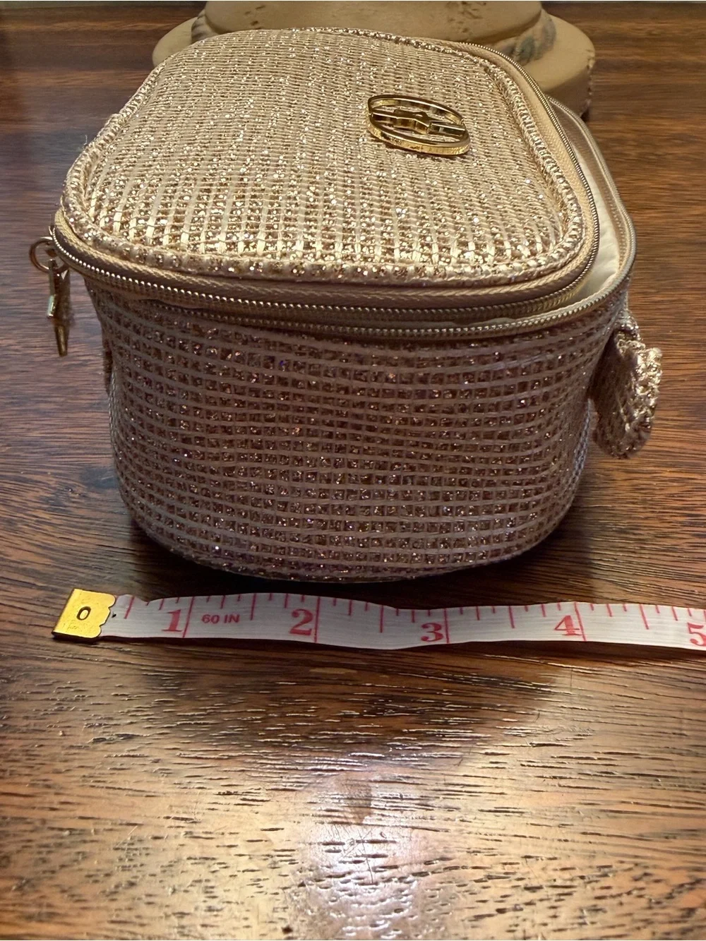 Dior Elegant Beige Glitter Cosmetic Pouch with Star Charm